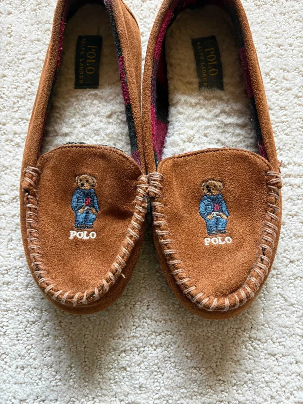 Polo Ralph Lauren Dezi V Bear Suede Moccasin Slippers Men's Size 7